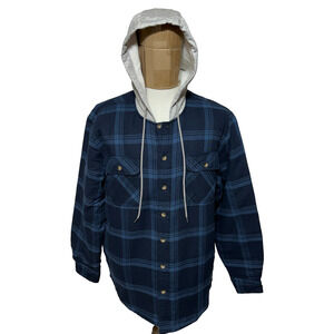 Wrangler Jacket Mens Large Blue Plaid Quilted Flannel Hooded Shacket Shirt NWT